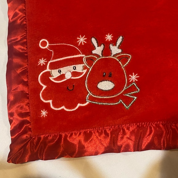 Baby Essentials Christmas Fleece Red  Blanket 35”29” Santa and Reindeer - Picture 6 of 11
